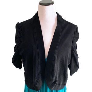 INC Black Shortsleeve Open Front Shrug Sweater